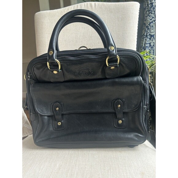 Ghurka MH No.174 All Leather Black Briefcase Shoulder Bag w/Storage belt Vintage - Picture 7 of 16